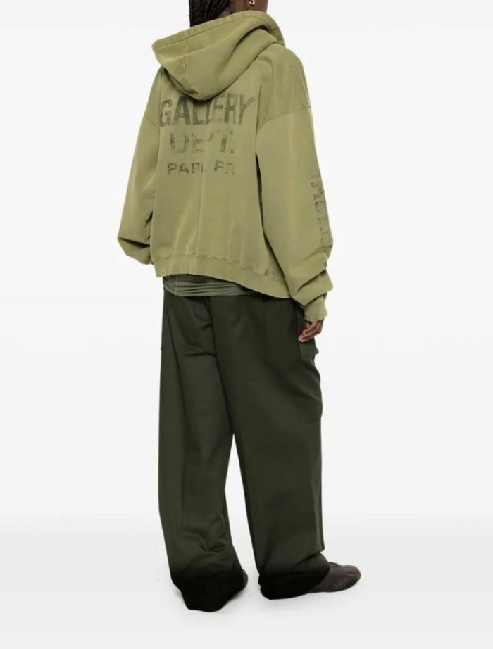GaIIery Dept. [Big & Tall for weights up to 260 lbs]1:1 quality version Vertical Black Letter Print on Both Sleeves Washed Full-Zip Hoodie 29458627
