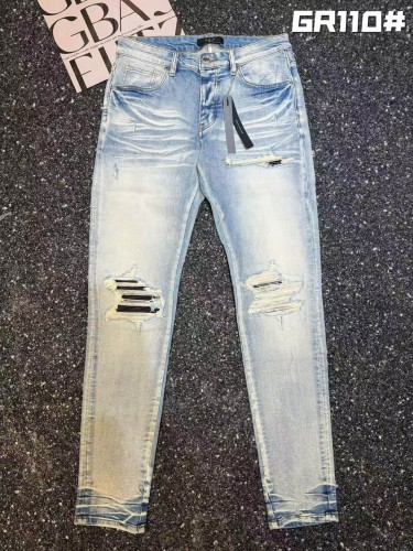 Amiri 1:1 quality version Washed Distressed Asymmetric Knee Patch Ripped Skinny Denim Jeans 29458887