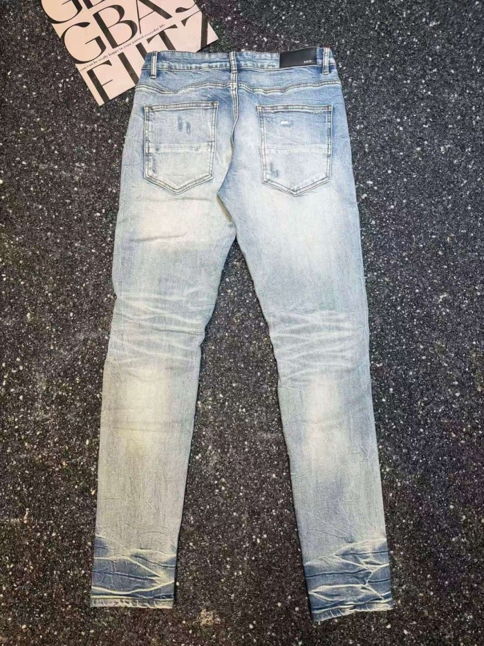 Amiri 1:1 quality version Light Blue Wash Ripped Knee Patch Gradient Hem Slim Fit Jeans 29458841
