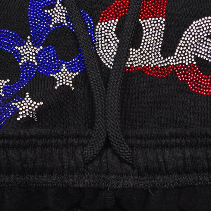 Sp5der [Big & Tall for weights up to 220 lbs]1:1 quality version Red & Blue Stars and Stripes Rhinestone Sleeveless Hoodie & Shorts Set 29458660