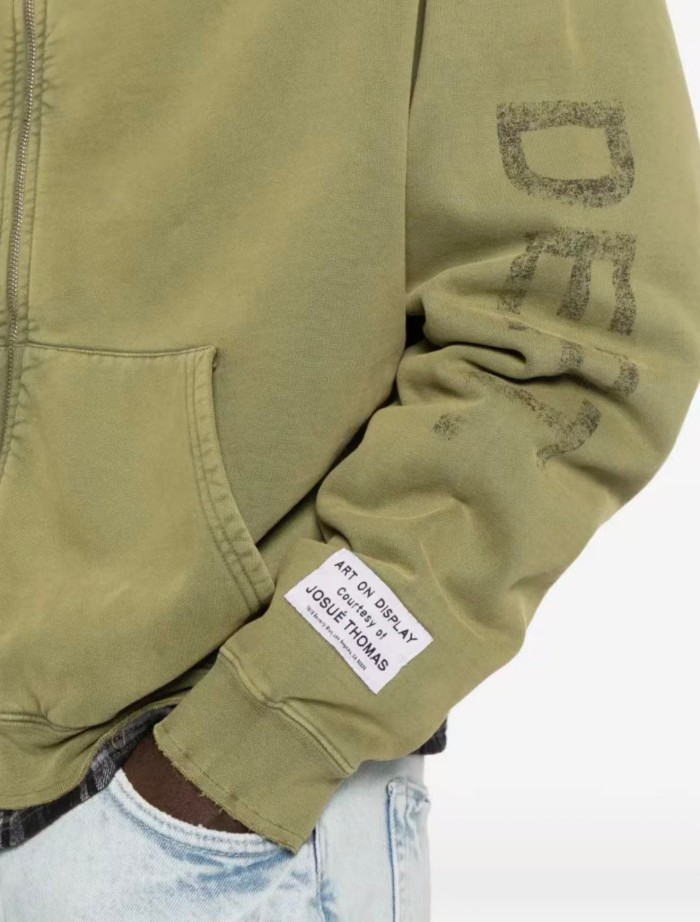 GaIIery Dept. [Big & Tall for weights up to 260 lbs]1:1 quality version Vertical Black Letter Print on Both Sleeves Washed Full-Zip Hoodie 29458627