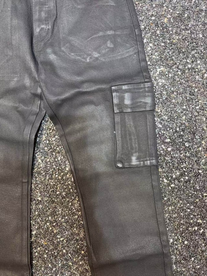Purple Brand 1:1 quality version Coated Waxed Denim Dual Side Cargo Pocket Slim Flare Jeans 29458938