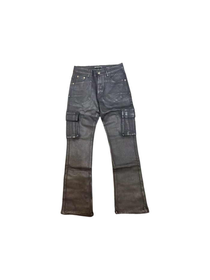 Purple Brand 1:1 quality version Coated Waxed Denim Dual Side Cargo Pocket Slim Flare Jeans 29458938