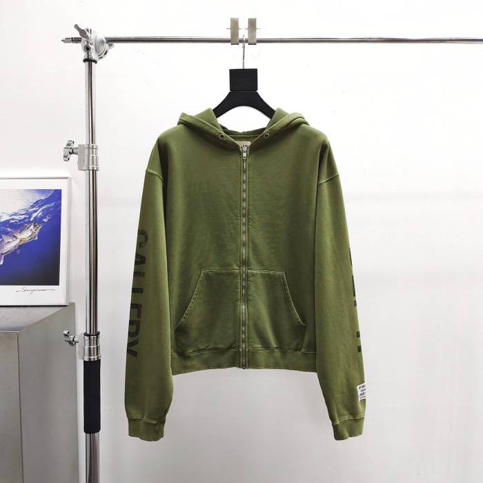 GaIIery Dept. [Big & Tall for weights up to 260 lbs]1:1 quality version Vertical Black Letter Print on Both Sleeves Washed Full-Zip Hoodie 29458627