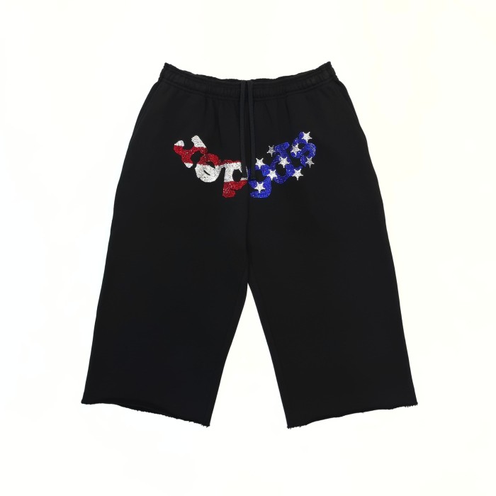 Sp5der [Big & Tall for weights up to 220 lbs]1:1 quality version Red & Blue Stars and Stripes Rhinestone Sleeveless Hoodie & Shorts Set 29458660