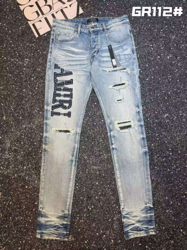 Amiri 1:1 quality version Vertical Letter Embroidery Ripped Knee Patch Gradient Hem Slim Fit Jeans 29458852