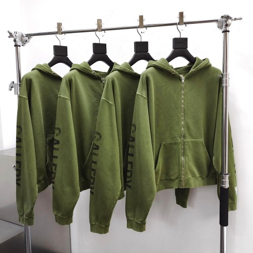 GaIIery Dept. [Big & Tall for weights up to 260 lbs]1:1 quality version Vertical Black Letter Print on Both Sleeves Washed Full-Zip Hoodie 29458627