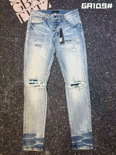 Amiri 1:1 quality version Light Blue Wash Ripped Knee Patch Gradient Hem Slim Fit Jeans 29458841