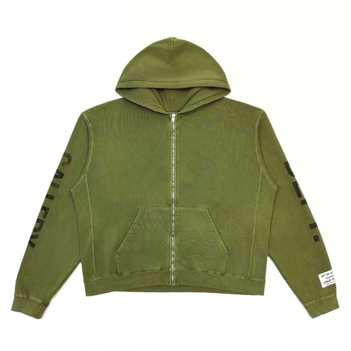 GaIIery Dept. [Big & Tall for weights up to 260 lbs]1:1 quality version Vertical Black Letter Print on Both Sleeves Washed Full-Zip Hoodie 29458627