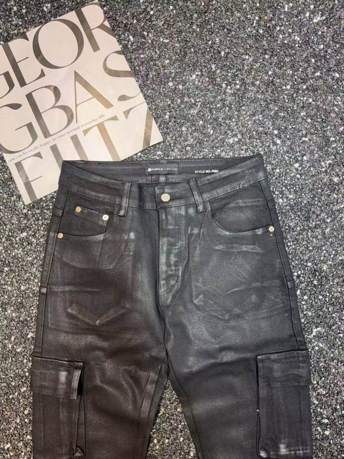 Purple Brand 1:1 quality version Coated Waxed Denim Dual Side Cargo Pocket Slim Flare Jeans 29458938