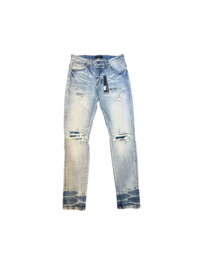 Amiri 1:1 quality version Light Blue Wash Ripped Knee Patch Gradient Hem Slim Fit Jeans 29458841