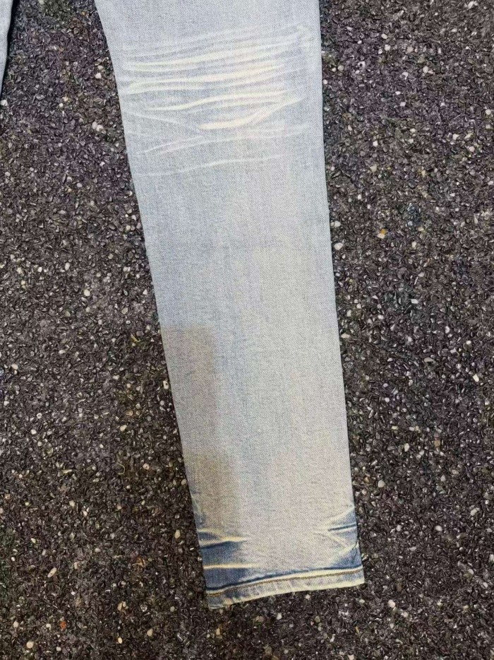 Amiri 1:1 quality version Washed Distressed Asymmetric Knee Patch Ripped Skinny Denim Jeans 29458887