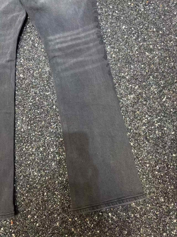 Purple Brand 1:1 quality version Vertical Rhinestone Dollar Sign Slim Flare Washed Denim Jeans 29461410