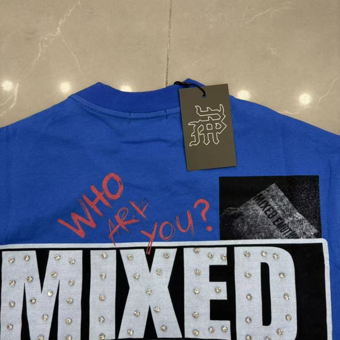 Mixed Emotion Rhinestone Big Letter Black White Photo Red Doodle Slogan Print T-shirt 29463105