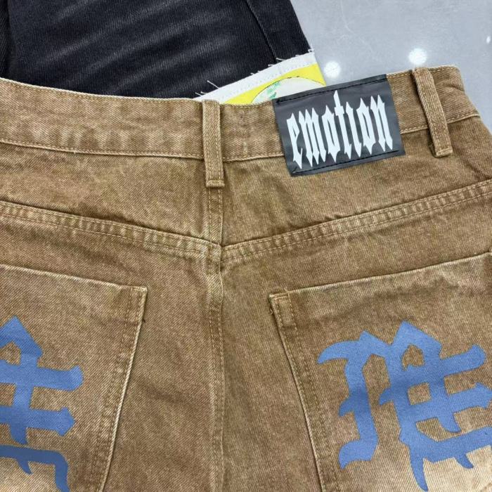 Mixed Emotion Washed Photo Patch Print Side Zigzag Stitch Frayed Denim Shorts 2 colors 29463129