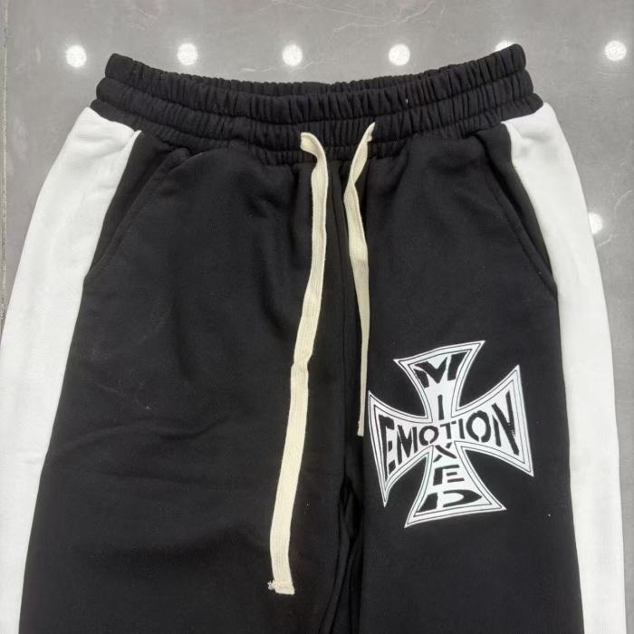 Mixed Emotion Black White Side Stripe Cross Letter Print Half Zip Sweatshirt & Pants Set 29463123