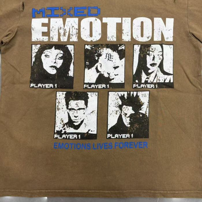 Mixed Emotion Front Letter Portrait Collage Back Slogan Text Print Distressed Rip Washed T-shirt 29463087