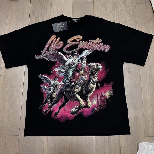 Mixed Emotion Front Angel Camel Castle Graphic Hotfix Rhinestone Letter Print T-shirt 29463351