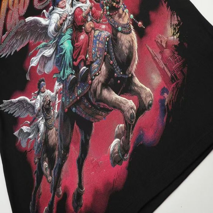 Mixed Emotion Front Angel Camel Castle Graphic Hotfix Rhinestone Letter Print T-shirt 29463351