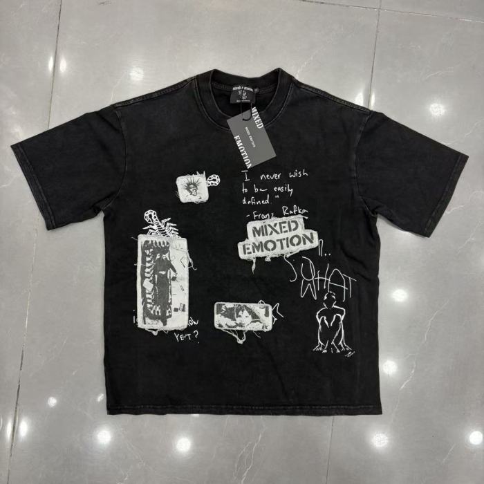Mixed Emotion Front Back Frayed Patch Photo Print Scorpion Graffiti Slogan Washed T-shirt 29463075