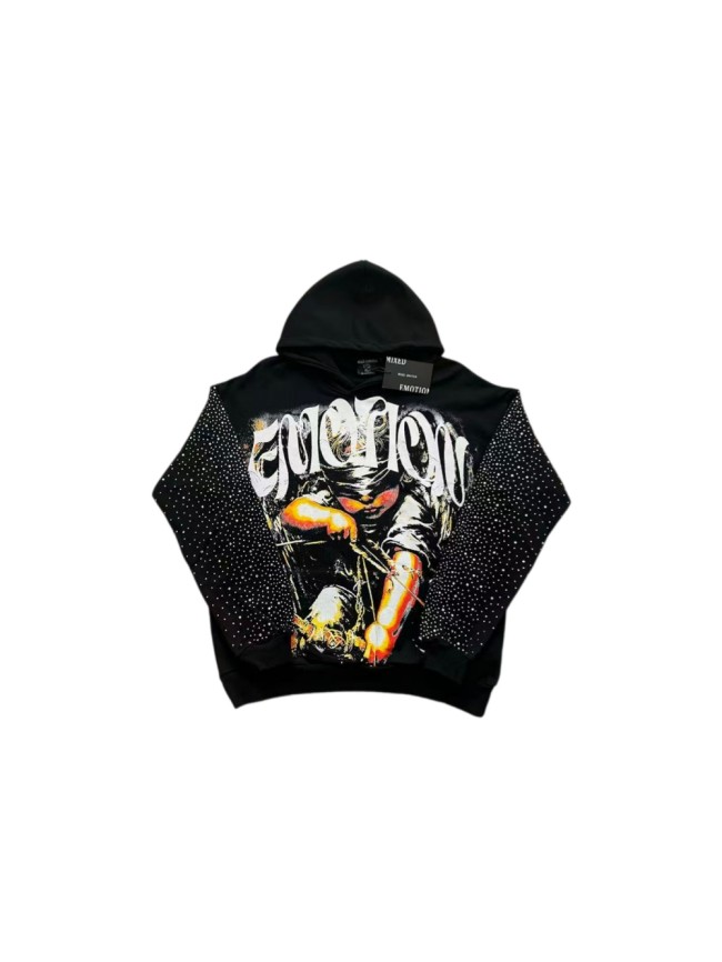 Mixed Emotion Front Blindfold Archer Angel Letter Print Full Sleeve Rhinestone Hoodie 29463397