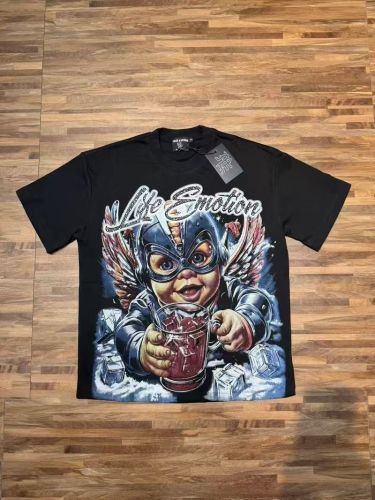 Mixed Emotion Winged Baby Angel Helmet Iced Cup Rhinestone Cursive Letter Print T-shirt 29463389