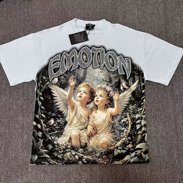 Mixed Emotion Front Two Angel Forest Graphic Hotfix Rhinestone Gothic Letter T-shirt 2 colors 29463377