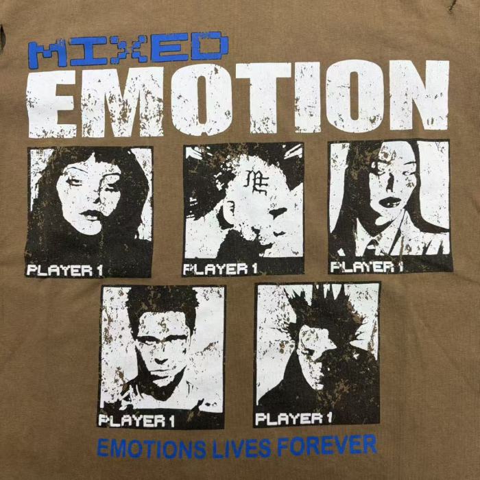 Mixed Emotion Front Letter Portrait Collage Back Slogan Text Print Distressed Rip Washed T-shirt 29463087