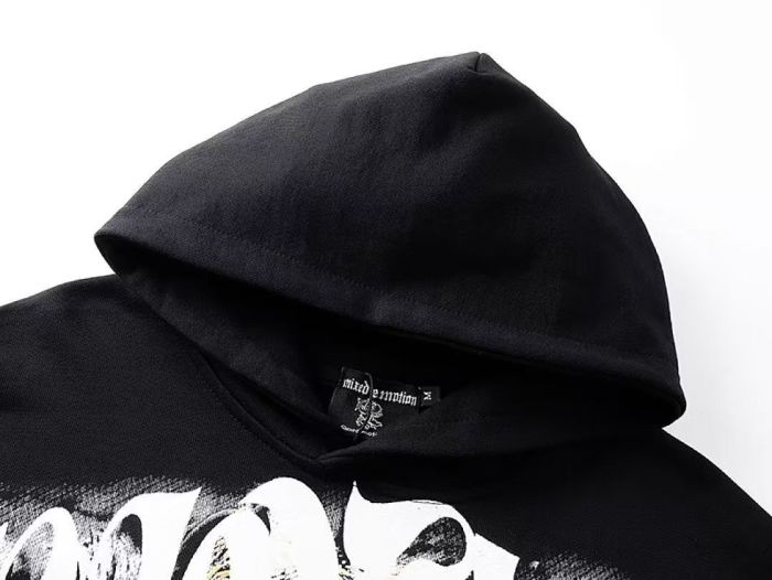 Mixed Emotion Front Blindfold Archer Angel Letter Print Full Sleeve Rhinestone Hoodie 29463397