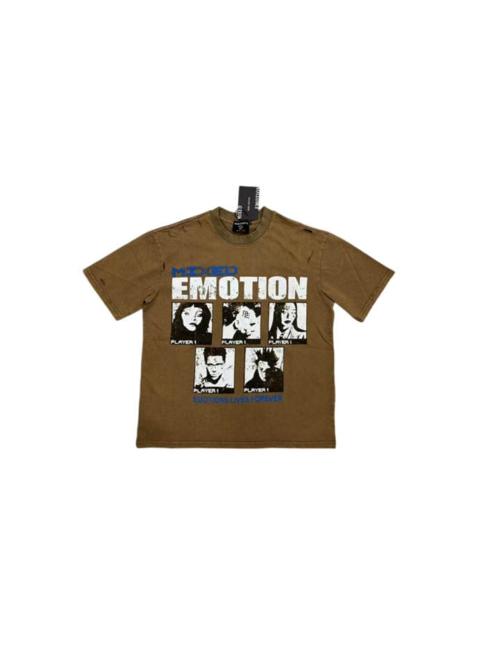 Mixed Emotion Front Letter Portrait Collage Back Slogan Text Print Distressed Rip Washed T-shirt 29463087