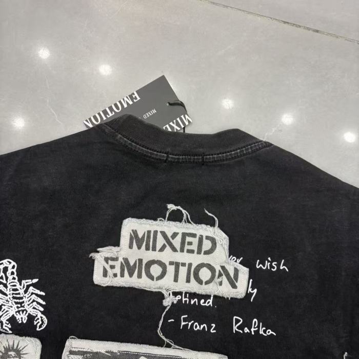 Mixed Emotion Front Back Frayed Patch Photo Print Scorpion Graffiti Slogan Washed T-shirt 29463075