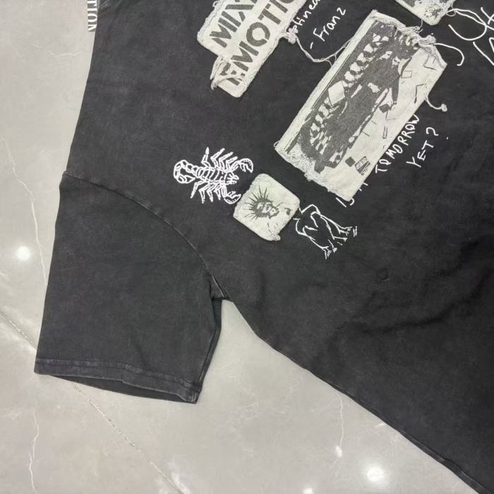 Mixed Emotion Front Back Frayed Patch Photo Print Scorpion Graffiti Slogan Washed T-shirt 29463075
