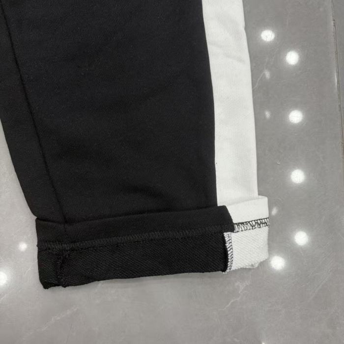 Mixed Emotion Black White Side Stripe Cross Letter Print Half Zip Sweatshirt & Pants Set 29463123