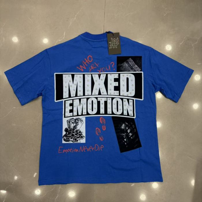 Mixed Emotion Rhinestone Big Letter Black White Photo Red Doodle Slogan Print T-shirt 29463105