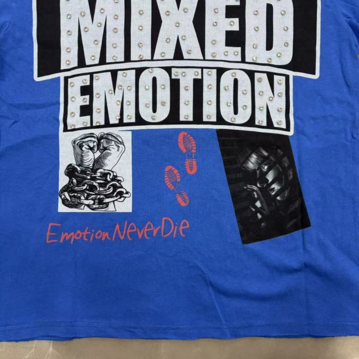 Mixed Emotion Rhinestone Big Letter Black White Photo Red Doodle Slogan Print T-shirt 29463105