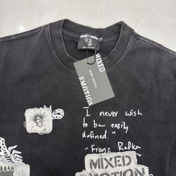 Mixed Emotion Front Back Frayed Patch Photo Print Scorpion Graffiti Slogan Washed T-shirt 29463075