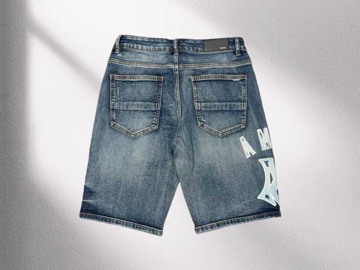 Amiri 1:1 quality version Washed Ice Blue Logo Patch Embroidery Scratch Straight Leg Denim Shorts 29465226