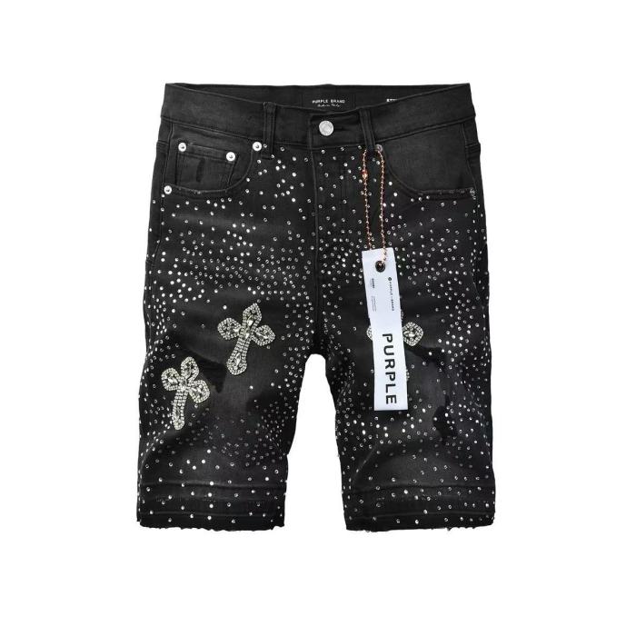 Purple Brand 1:1 quality version All Over Star Hotfix Rhinestone Cross Crystal Patch Frayed Denim Shorts 29465299