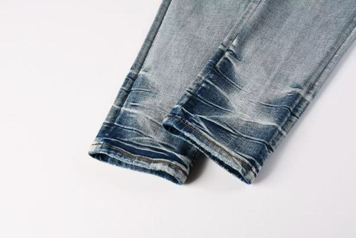 Amiri 1:1 quality version Washed Vertical Logo Patch Embroidery Frayed Ripped Skinny Denim Jeans 29465213
