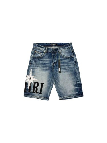 Amiri 1:1 quality version Washed Starburst Logo Patch Embroidery Straight Leg Denim Shorts 29465223