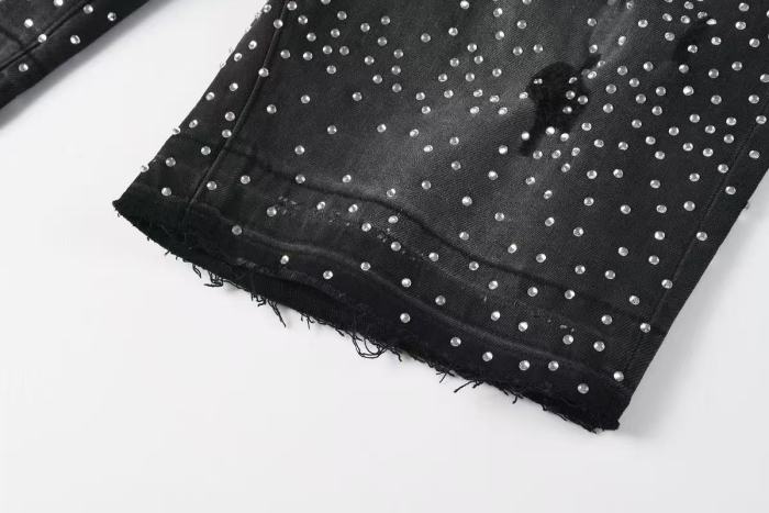 Purple Brand 1:1 quality version All Over Star Hotfix Rhinestone Cross Crystal Patch Frayed Denim Shorts 29465299