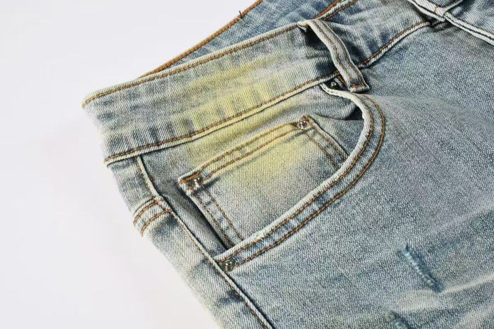 Amiri 1:1 quality version Wash Dirty Mud Pink Biker Stripe Patch Frayed Ripped Skinny Denim Jeans 29465220
