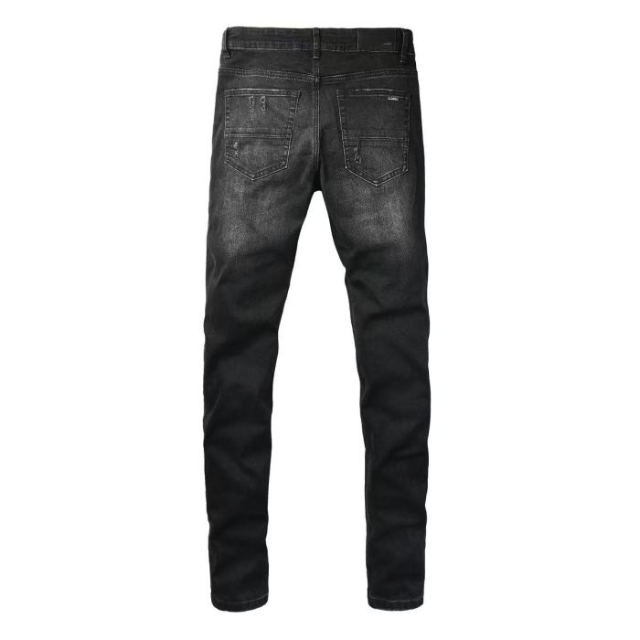 Amiri 1:1 quality version Vintage Washed Red Plaid Patch Frayed Ripped Skinny Denim Jeans 29465198
