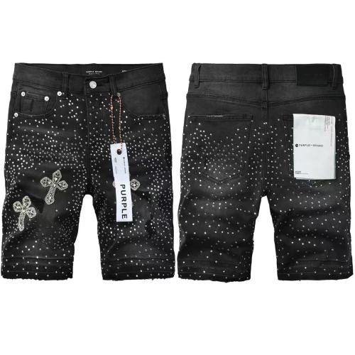 Purple Brand 1:1 quality version All Over Star Hotfix Rhinestone Cross Crystal Patch Frayed Denim Shorts 29465299
