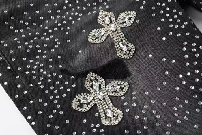 Purple Brand 1:1 quality version All Over Star Hotfix Rhinestone Cross Crystal Patch Frayed Denim Shorts 29465299