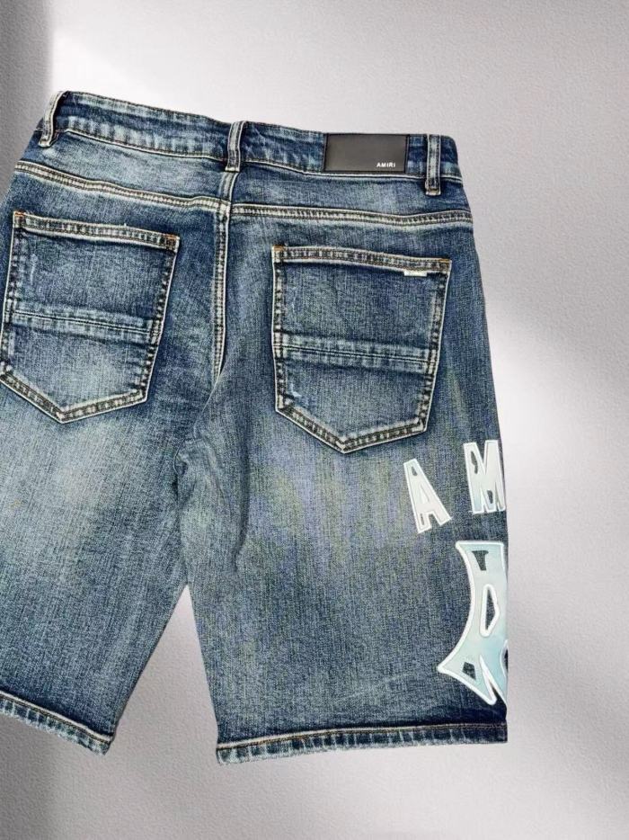 Amiri 1:1 quality version Washed Ice Blue Logo Patch Embroidery Scratch Straight Leg Denim Shorts 29465226