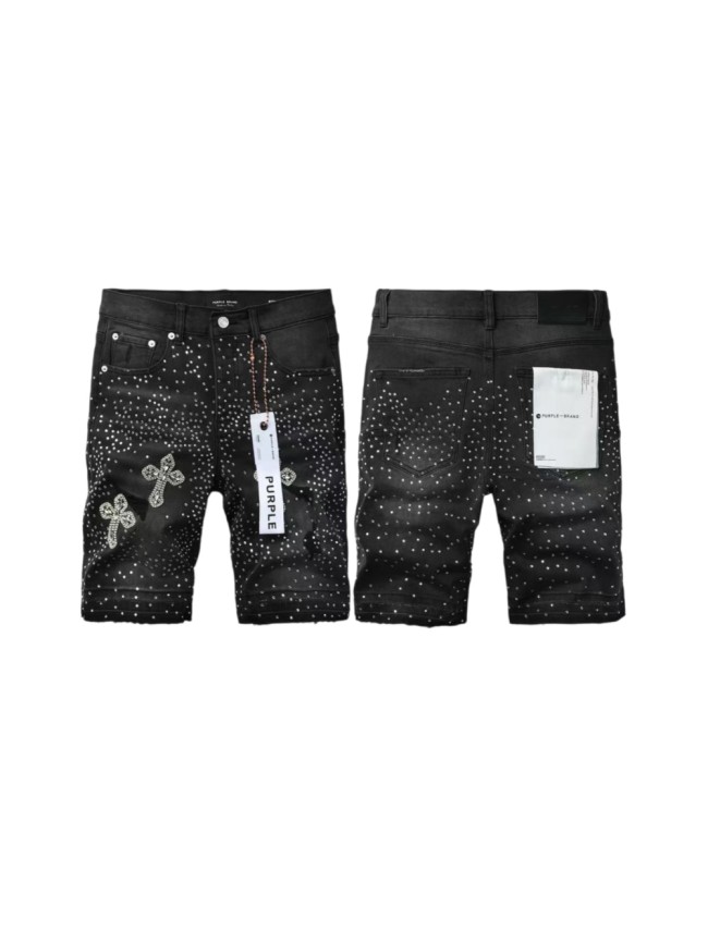 Purple Brand 1:1 quality version All Over Star Hotfix Rhinestone Cross Crystal Patch Frayed Denim Shorts 29465299