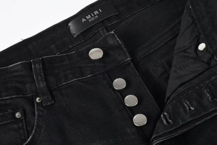 Amiri 1:1 quality version Vintage Washed Red Plaid Patch Frayed Ripped Skinny Denim Jeans 29465198