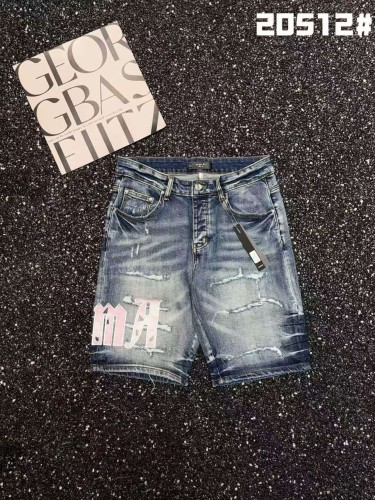 Amiri 1:1 quality version Washed Pink Gradient Logo Patch Embroidery Scratch Distressed Frayed Denim Shorts 29465230
