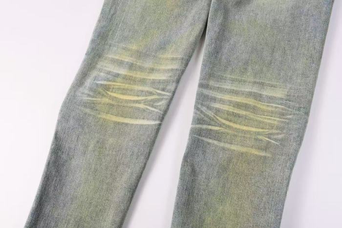 Amiri 1:1 quality version Wash Dirty Mud Pink Biker Stripe Patch Frayed Ripped Skinny Denim Jeans 29465220